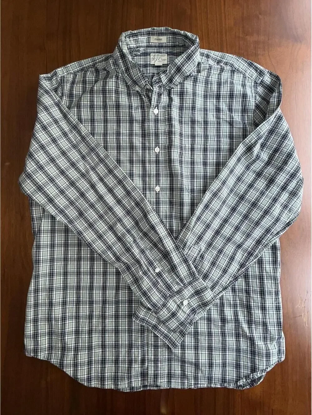 J.Crew Classic Secret Wash Navy & Mint Plaid Button Down Shirt - Size XL